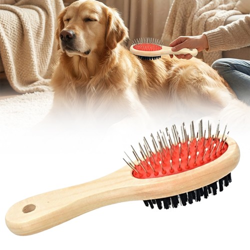 Wooden dog brush - wooden, double